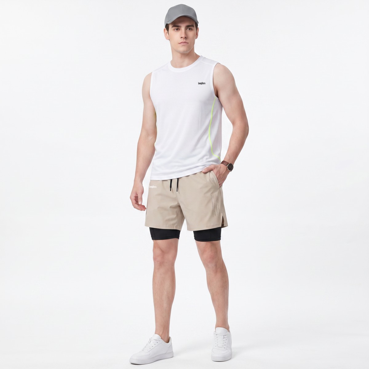 Men's sports yoga shorts two-piece set LHMK102